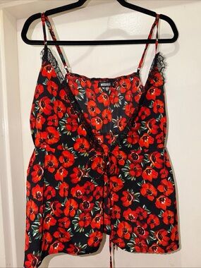Missguided Red Floral Lace Trim Crop Top